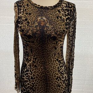 Jean Paul Gaultier Leopard-Print Long Sleeve Dress in Brown and Black